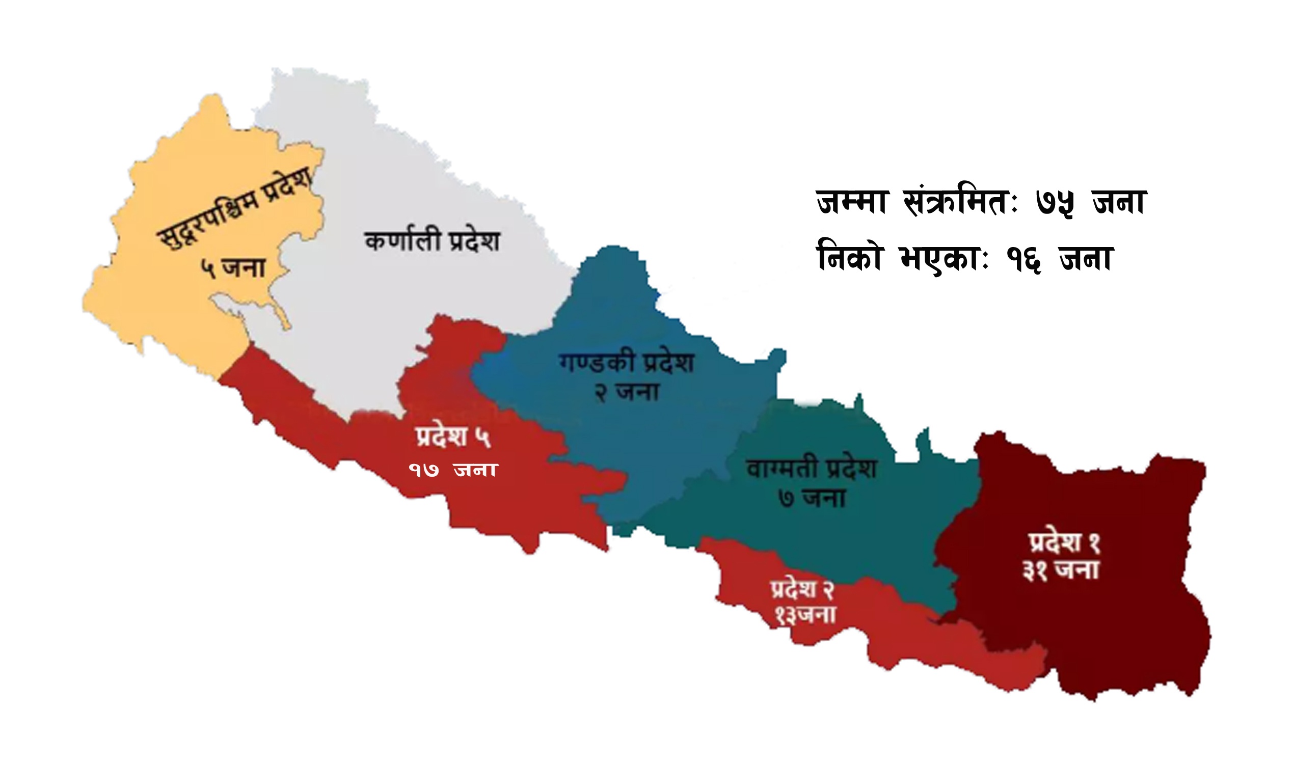 कुन प्रदेशमा कति संक्रमित ? प्रदेश १ पछि प्रदेश ५ कोरोनाको हटस्पट