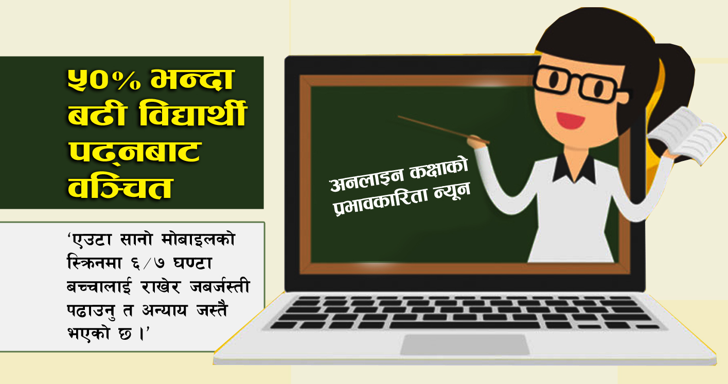 अनलाइन कक्षाको प्रभावकारिता न्यून, ५० प्रतिशत बढी विद्यार्थी पढ्नबाट वञ्चित