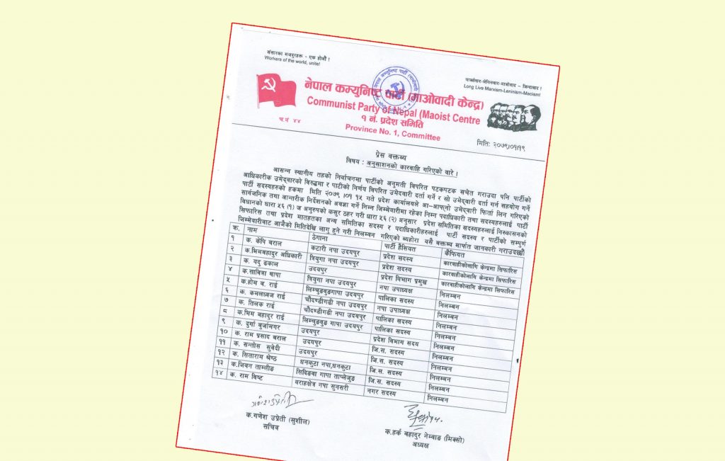 बागी फिर्ता नलिने १४ जनालाई माओवादीद्वारा कारबाही