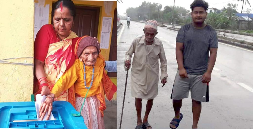 मोरङमा ११३ वर्षीया महिला र १०२ वर्षीय पुरुषद्वारा मतदान