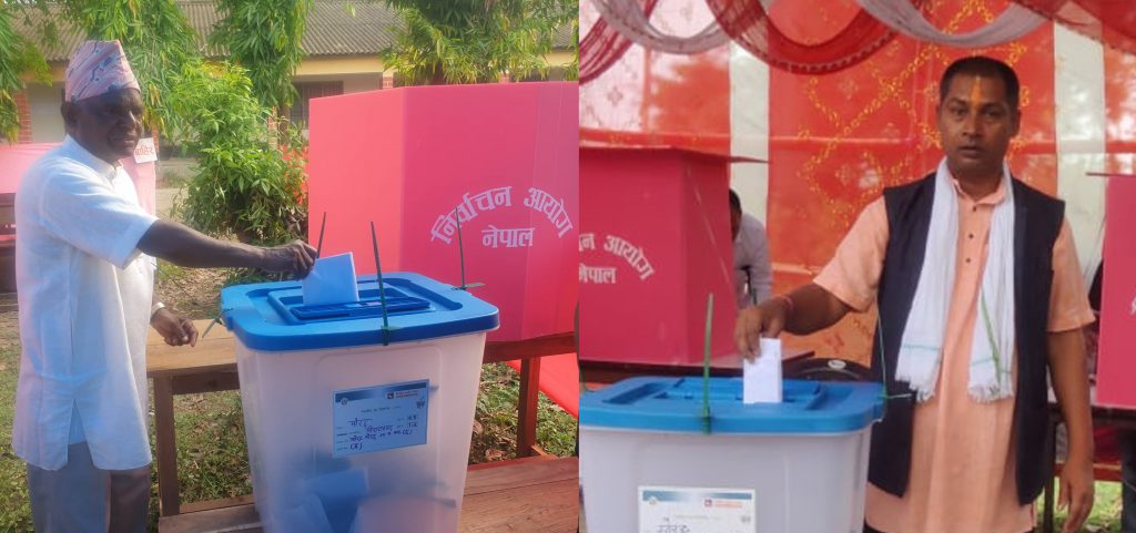 विराटनगरको मेयरका स्वतन्त्र उम्मेदवार र पूर्वमन्त्री पण्डितले गरे मतदान