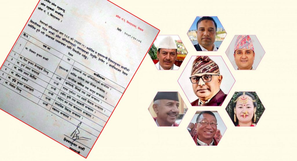 प्रदेश १ का मन्त्रीहरुको जिम्मेवारी तोकियो, कसलाई कुन मन्त्रालय ?