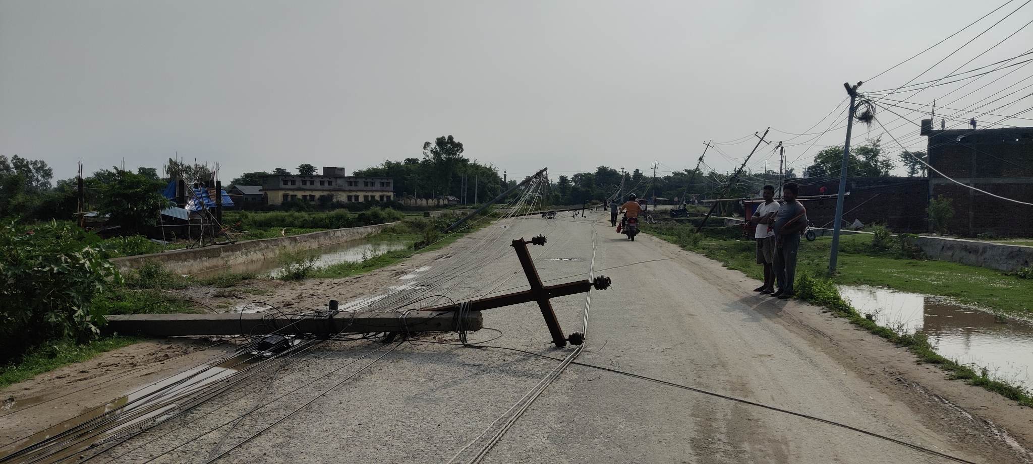 हावाहुरीले पोल ढालेपछि बिराटनगरमा रातिदेखि नै विद्युत अवरुद्ध