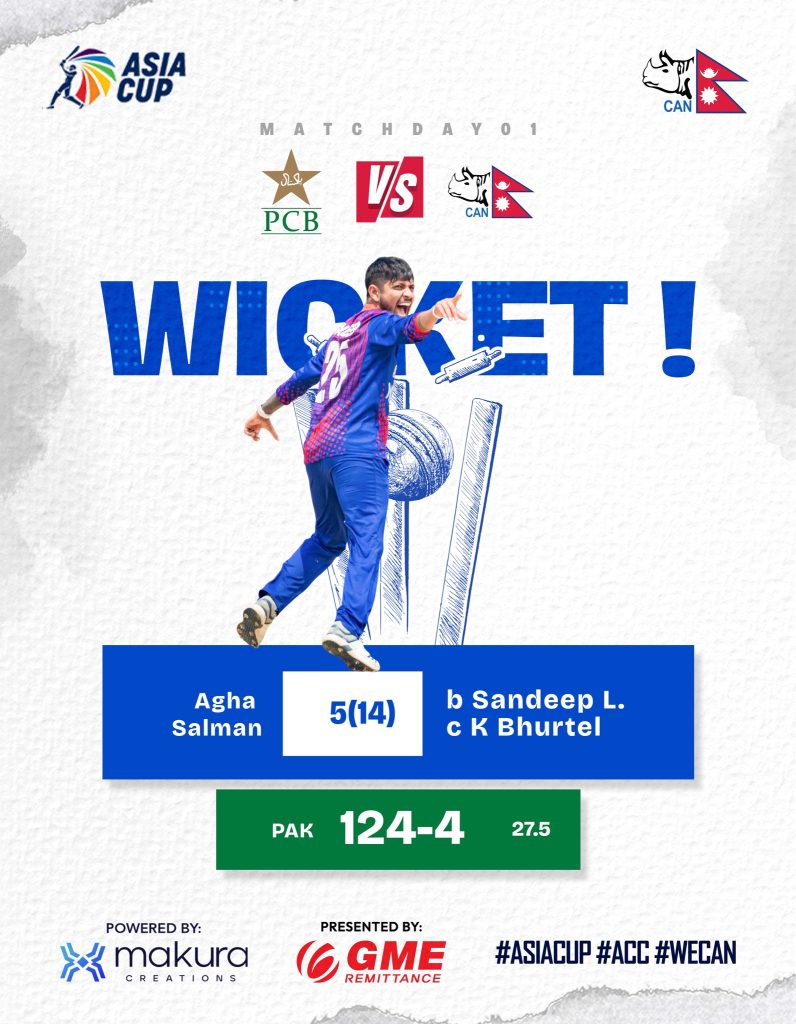 पाकिस्तानविरुद्ध सन्दीपले लिए विकेट :  नेपाललाई चौथो सफलता