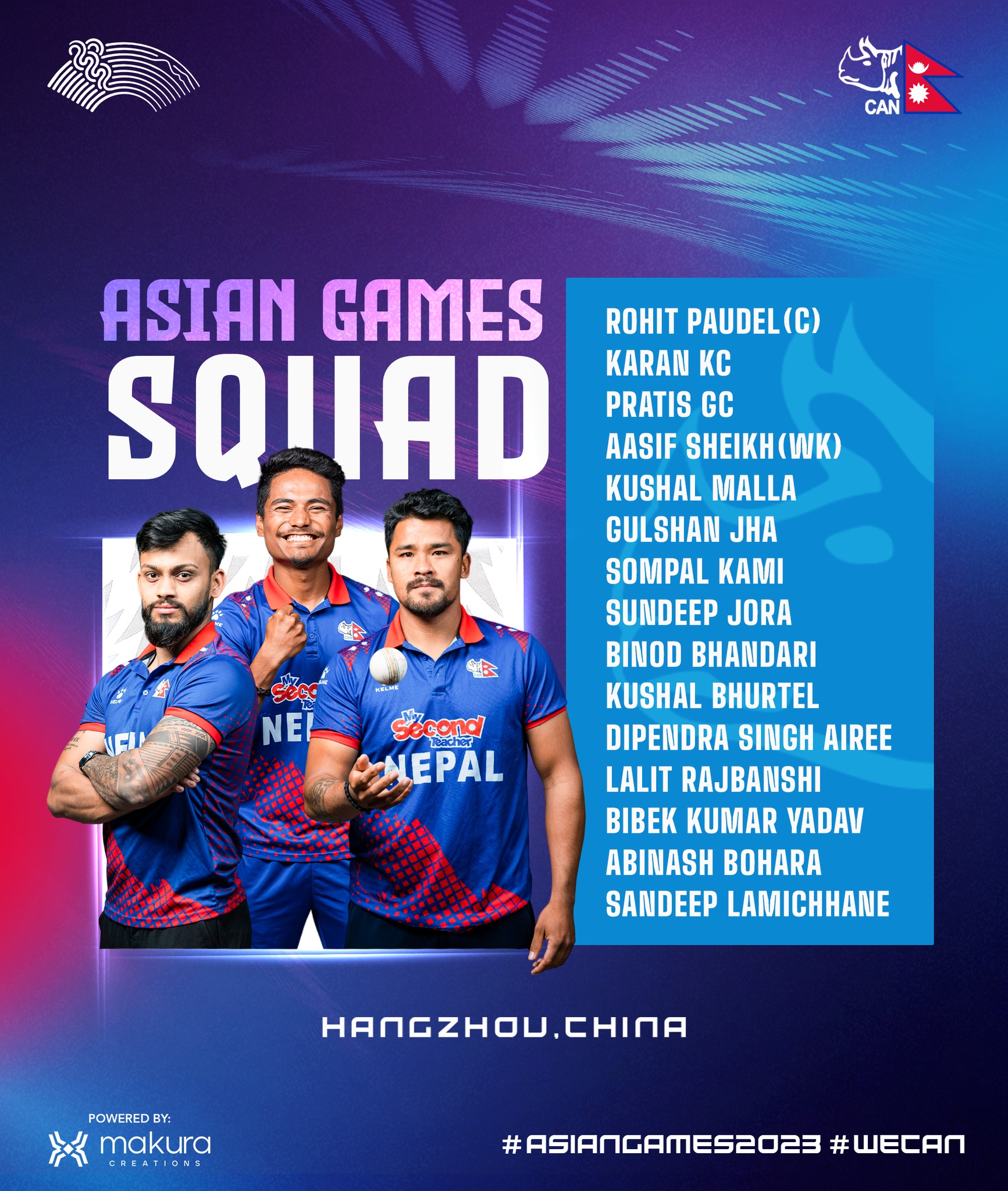 १९ औं एसियाली खेलकुदका लागि नेपाली राष्ट्रिय क्रिकेट टोली घोषणा