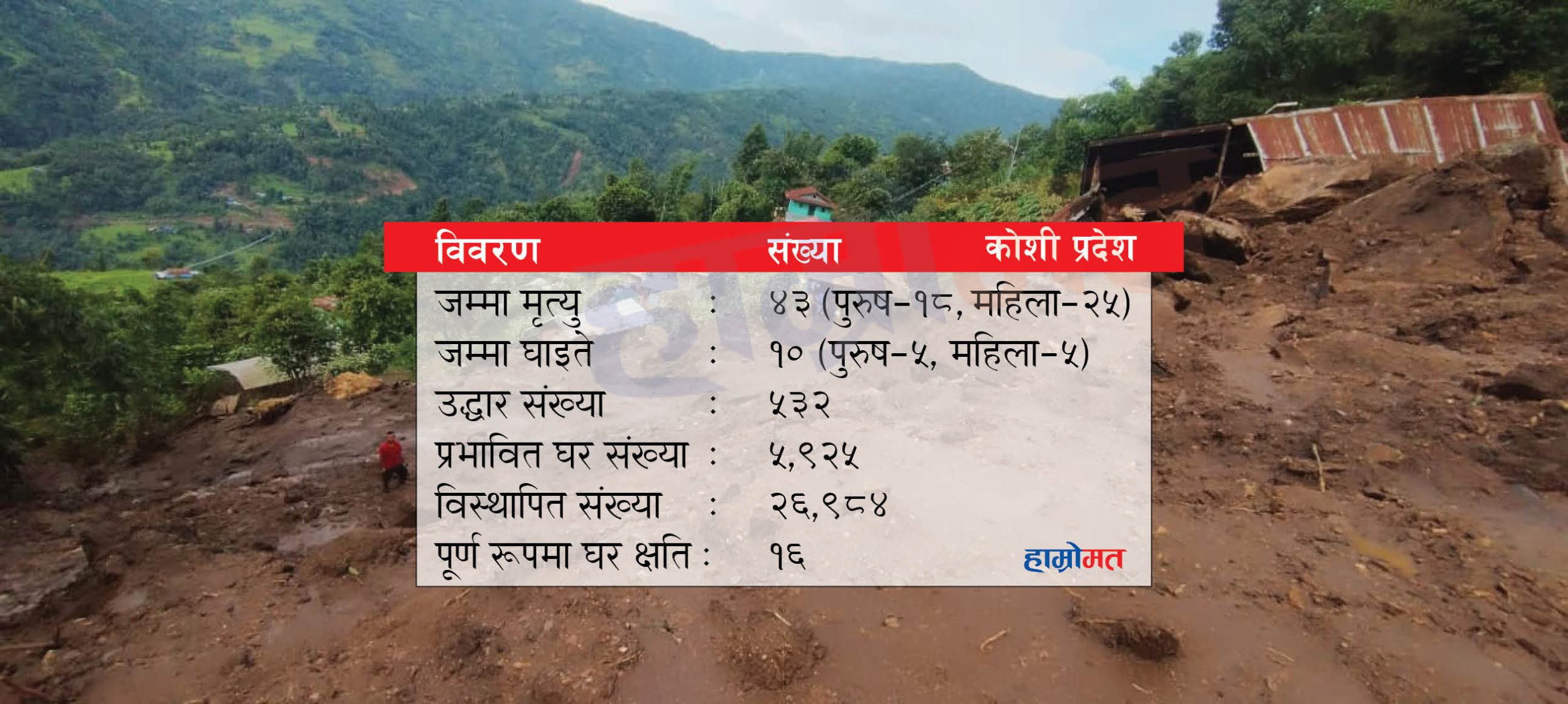 कोशी प्रदेशमा मृत्यु हुनेको संख्या ४३ पुग्यो, २६ हजारभन्दा बढी विस्थापित