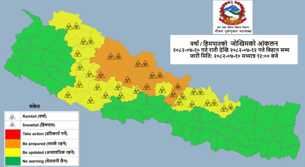 सतर्क रहनुहोस् !  पूर्वी नेपालमा बिहीबारदेखि शनिबारसम्म भारी वर्षा हुने