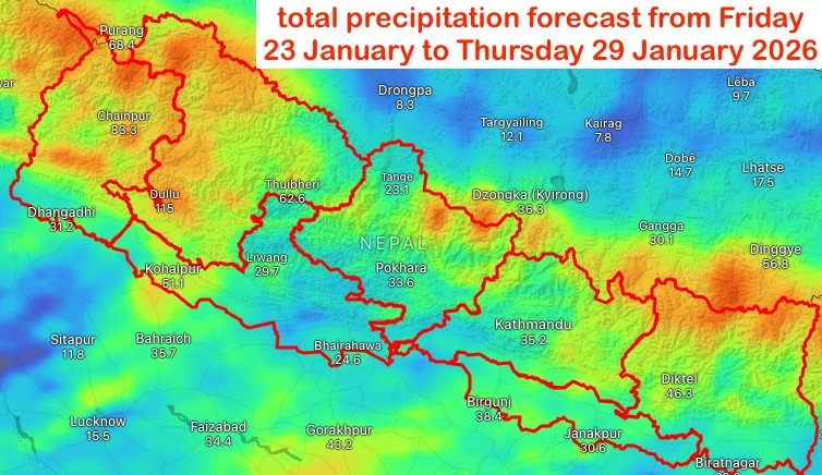 पहाडी र हिमाली भूभागमा वर्षा र हिमपातको सम्भावना