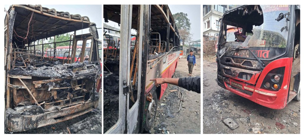 ग्यारेजमा राखिएका ६ बसमा आगलागी