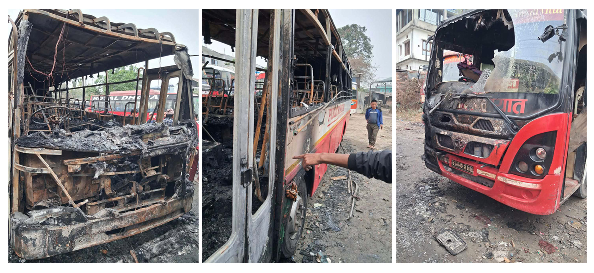 ग्यारेजमा राखिएका ६ बसमा आगलागी