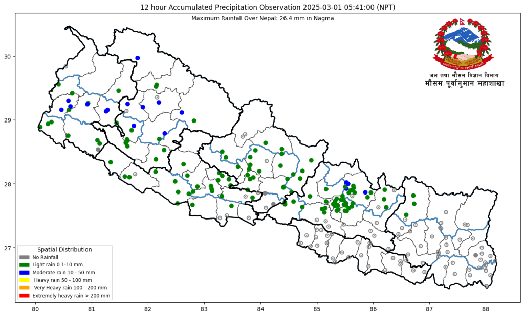 पहाडी भूभागमा वर्षा र हिमपातको सम्भावना