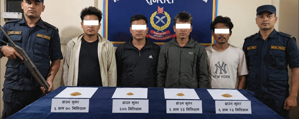 झापा, मोरङ र सुनसरीबाट ब्राउन सुगरसहित चार पक्राउ